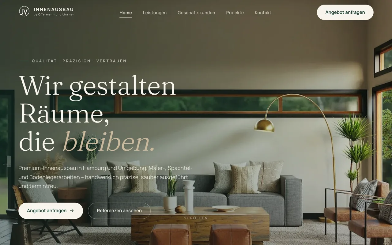 Website von JV Innenausbau aus Hamburg, gebaut von KJC Digital