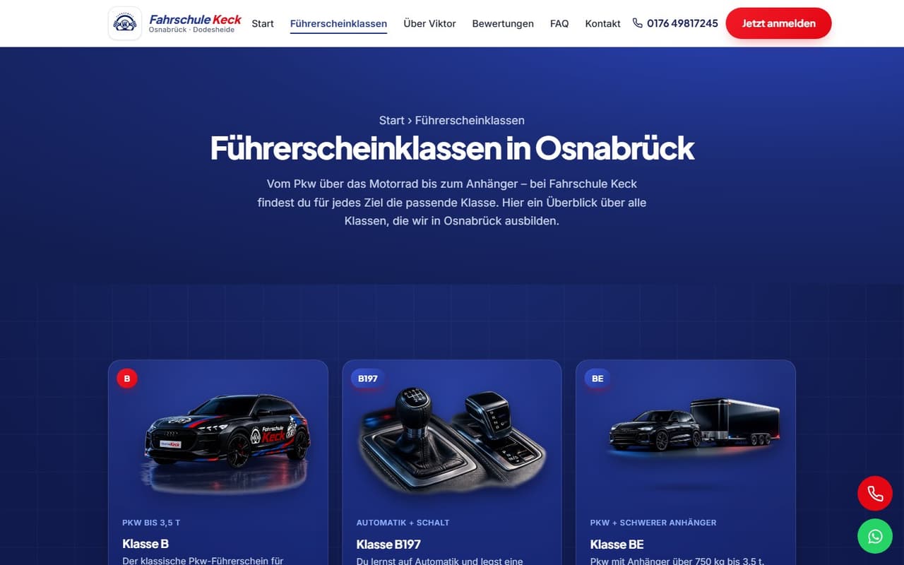 Fahrschule Keck – Übersicht aller Führerscheinklassen B, B197, Motorrad, Anhänger