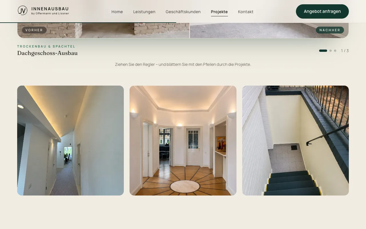 Abschnitt der Website von JV Innenausbau