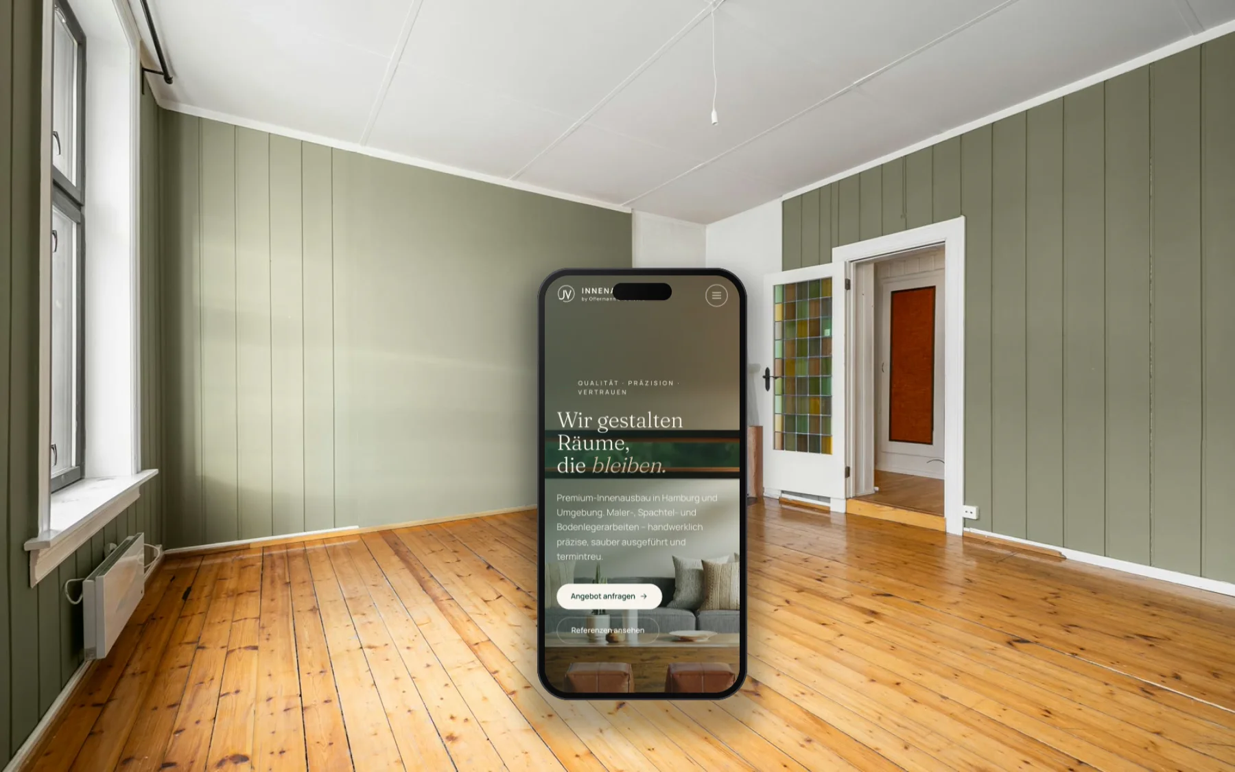 Website von JV Innenausbau auf dem Smartphone