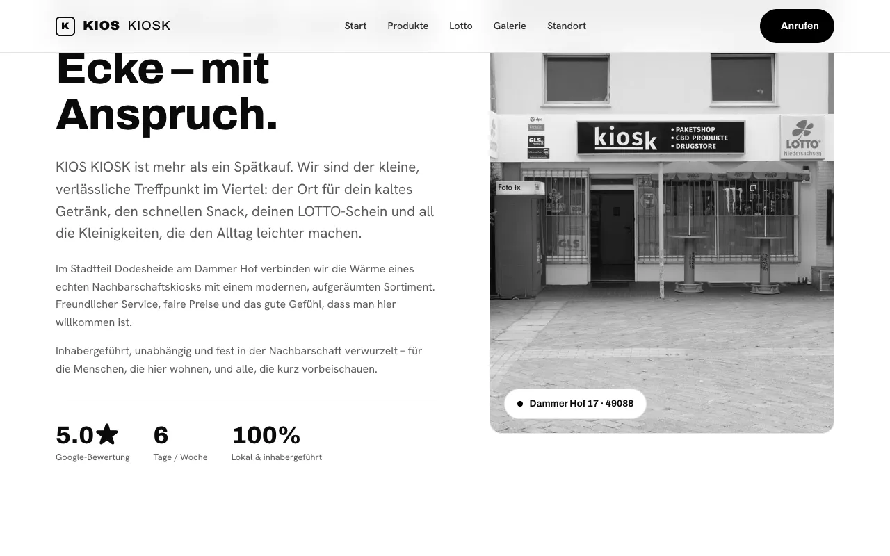 Abschnitt der Website