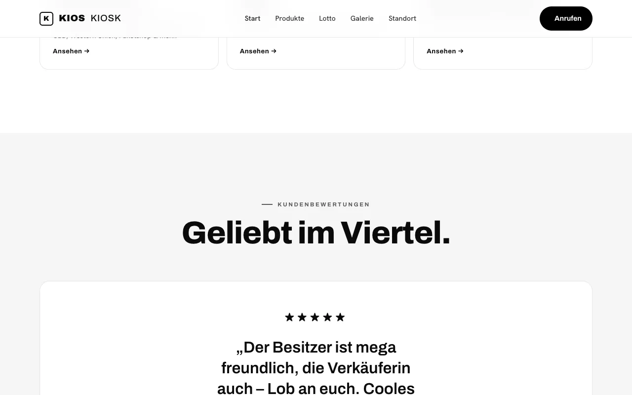 Abschnitt der Website von KIOS KIOSK