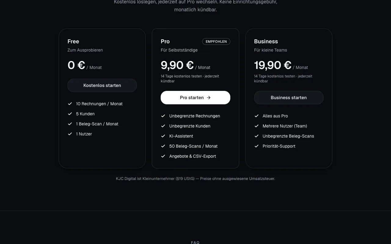 Abschnitt der Website von KJC Buchhaltung