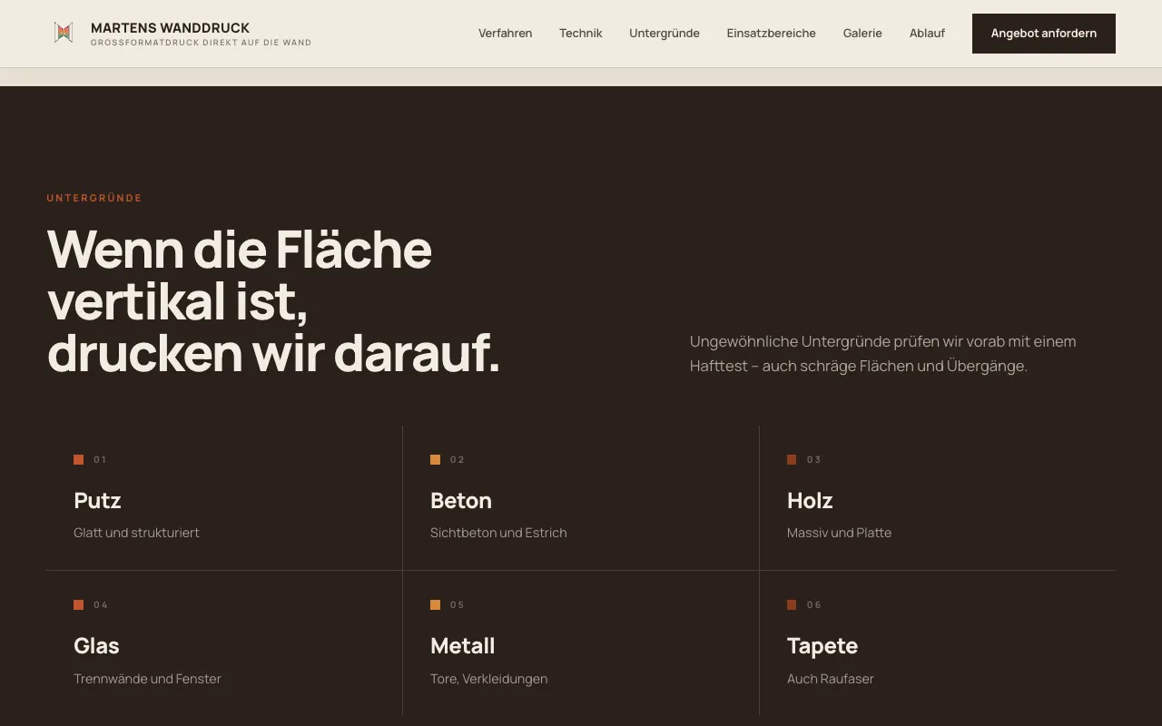 Abschnitt der Website