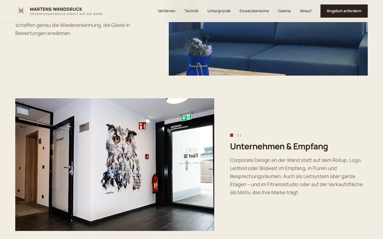Abschnitt der Website von Martens Wanddruck
