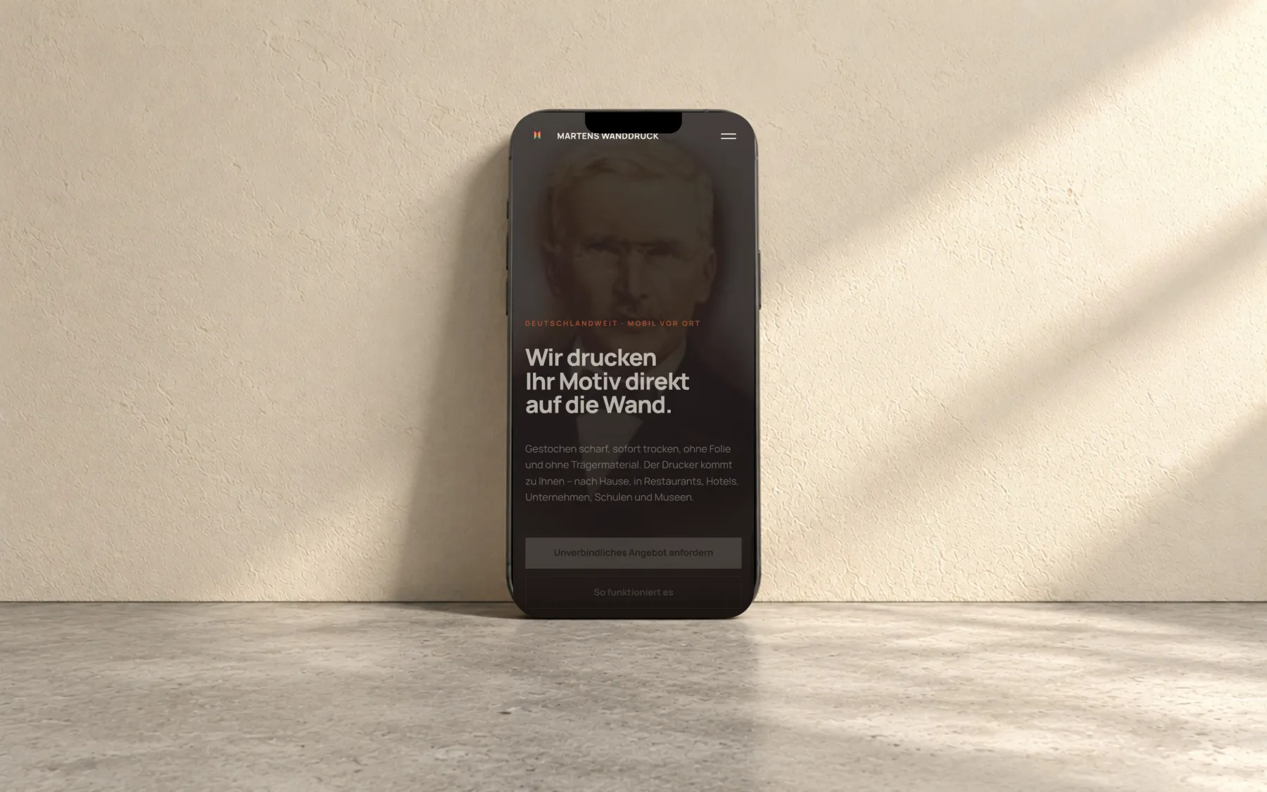Website von Martens Wanddruck auf dem Smartphone