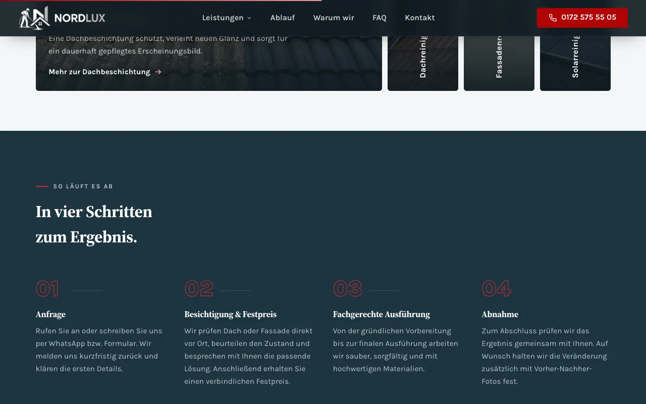 Abschnitt der Website von Nordlux Dach & Fassade