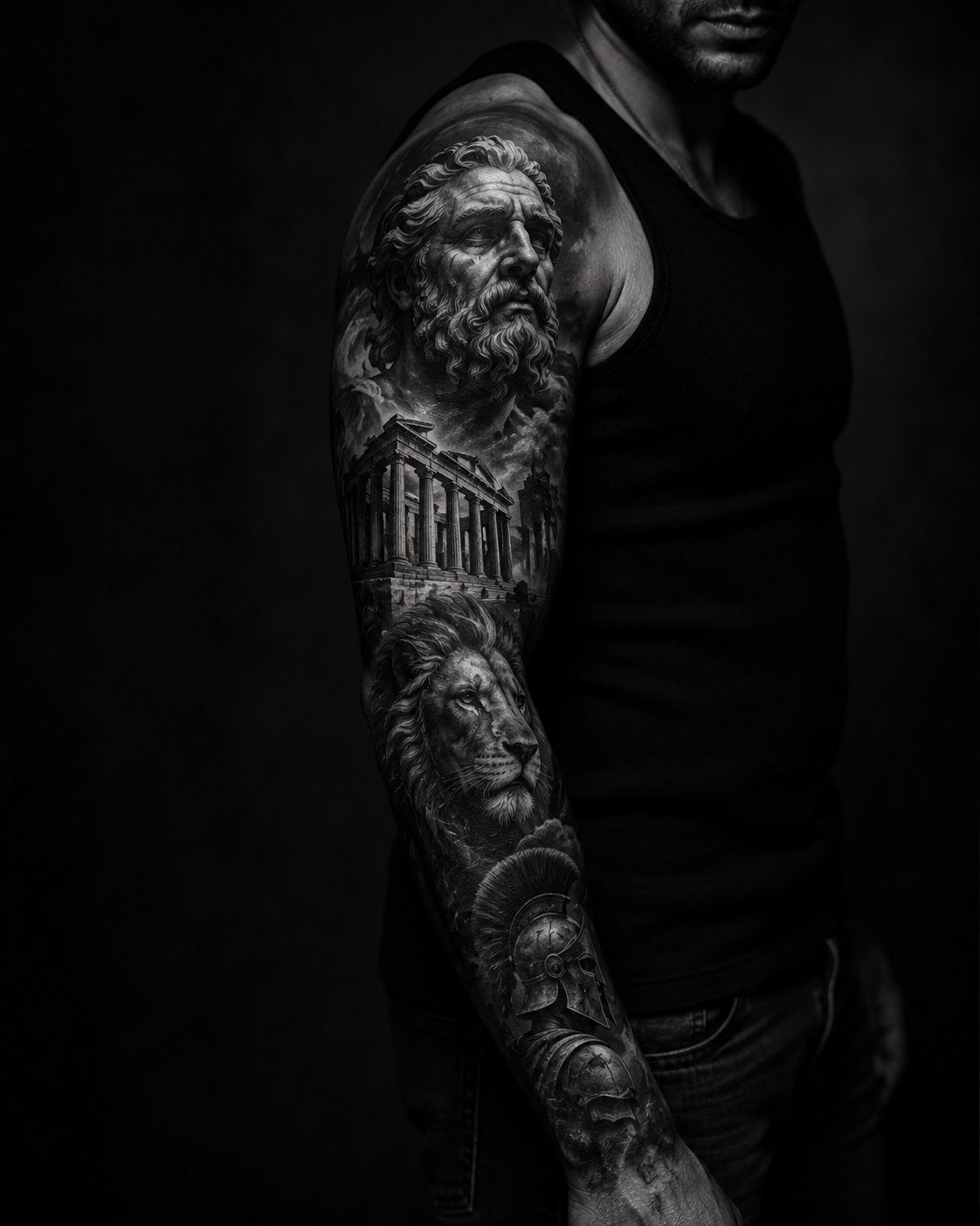 Black & Grey Sleeve mit antiken Motiven