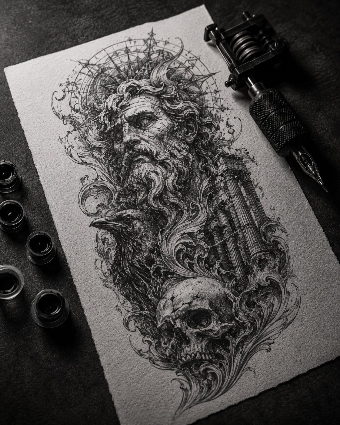 Individueller Custom-Tattoo-Entwurf auf Papier